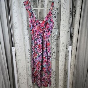 Love Squared Floral Faux Wrap Dress Pink Purple Size Small Vibrant Colors